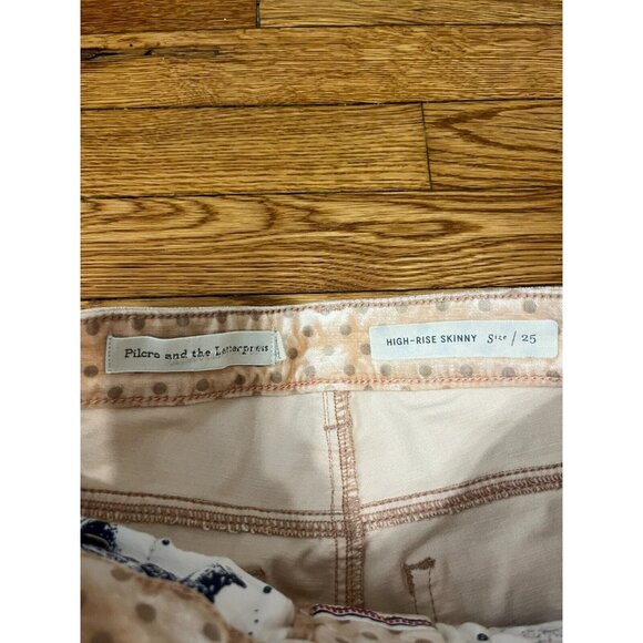 Anthropologie Pilcro the Letterpress Polka Dot Velvet Skinny Pants Peach Size 25 - Picture 3 of 8
